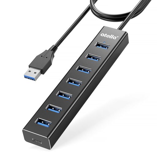 atollaUSBハブUSB3.0HUB7ポート100cmケーブルUSB3.0ハブUSB拡張ウルトラスリム5Gbps超高速転送アルミニウム合金軽量追加5V/3A電力供給ポートWindows/Linux/Mac