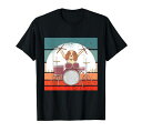 犬ドラムドラマースティック音楽エネルギーバスドラム遊び心Tシャツ