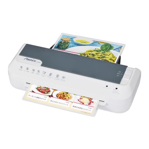 150μmの厚口フィルムもラミネートできる 60分未使用でスリープ状態になるからローラーの劣化が防げて省エネ 対応サイズ:A4 最大ラミネート厚:0.6mm(フィルム厚さ含む) ラミネート停止レバー付き