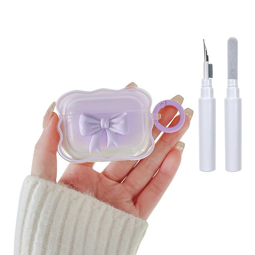 OwnestXAirPods4用ケースかわい蝶結びおしゃれ滑り止め擦り傷防止全面保護衝撃吸収耐衝撃レディースギフト女性向け-パープル