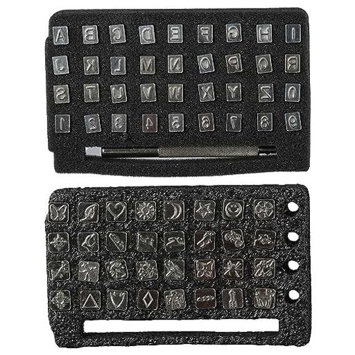 70ピースレザースタンピングツールセット、レザークラフトスタンピングには、6mmの文字、数字、パター..