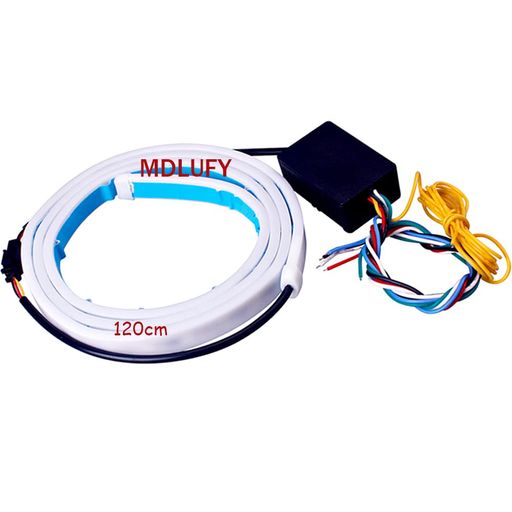 MDLUFY LEDテープ 120CM 流星 シーケンシャル 流れるウインカーライト 12V デイライト ブルー赤白アンバー 4色グロー 5モード機能切替車のトランクライト 赤ブレーキタライト12V 5050 LED アンバー