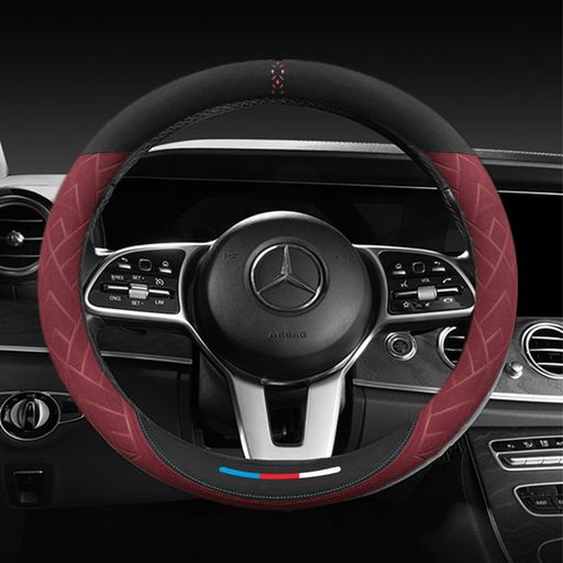 TATACLEAハンドルカバースエードタッチハンドルカバーステアリングカバー自動車汎用高級触感よく滑り止め汚れ防止オールシーズン対応38cmO形(レッド)