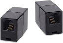 2個ブラックモジュラー延長アダプタRJ116P4Cインラインカプラーモジュラージャック電話線アクセサリーRJ11モジュラーケーブル用中継(延長)アダプタ6極4芯RJ11アダプターストレートブラック