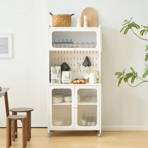 Osleep 食器棚 キッチンカウンター キッチン収納 ガラス扉 キッチンワゴン キッチンボード キッチンストッカー 80cm カップボード レンジ台 リビング 炊飯器