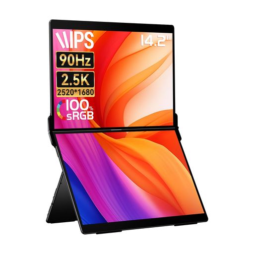 EHOMEWEI デュアルモニター 14.2インチ ドライバー不要 2520*1680 IPSパネル デュアルディスプレイ 15:10 折りたたみ式 持ち運びやすい ミラーリング 拡張 在宅勤務 リモートワーク