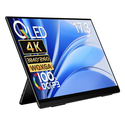 EHOMEWEI モバイルモニター 4K 17.3インチ 3840*2160 QLEDパネル ポータブルディスプレイ DCI-P3 100% デジタルシネマ規格 FreeSYNC対応 ゲーミングモニター スピーカー内蔵 ブルーライトカット 薄型 5mm