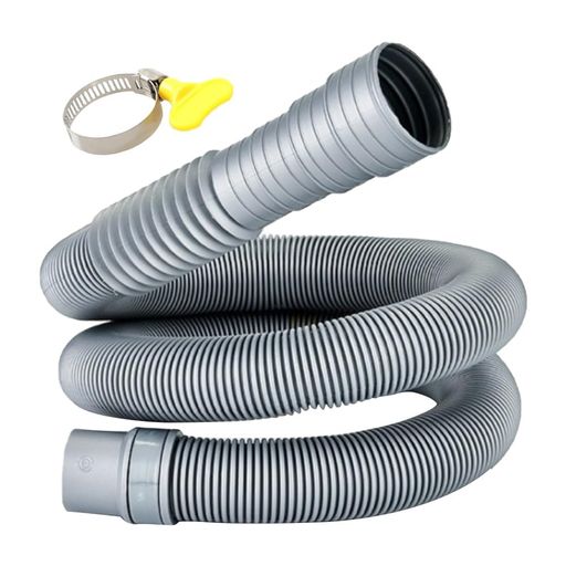 洗濯機延長排水ホース|自動排水&水漏れ防止|ホースクランプ+粘着テープ付き|厚肉PVC/耐変形|直径32-42mm/1.5m(グレー)