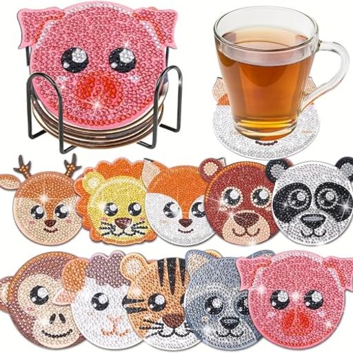 Rakuten - ダイヤモンドペインティングコースターセットビーズアート10枚パックマンダラ柄コースター5DペインティングDIYかわいい動物スタンド付きダイヤモンドペインティングセット人気クラフ…