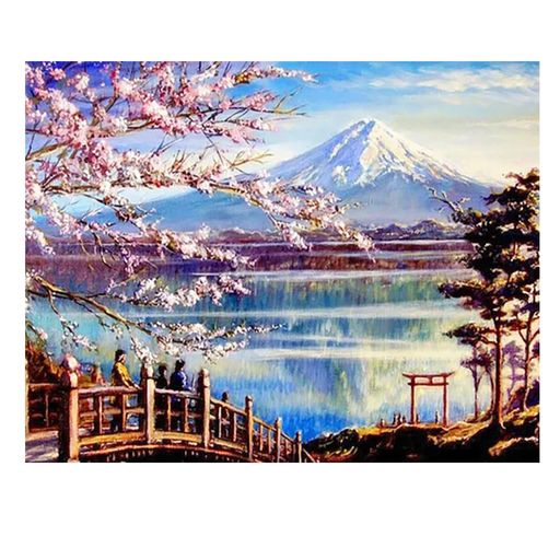 Rakuten - JISHSHAYダイヤモンドアートキット50x40cmダイヤモンドアート富士山の風景人気ビーズアート初心者手芸キット5Dダイヤモンドアート湖絵画キット手作りキット富士山の桜壁の装飾大人向けDIY…