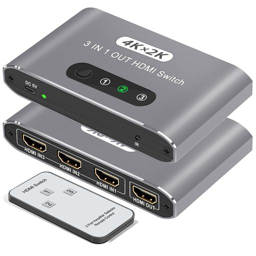 4K HDMI 切替器 3入力 HDMI スイッチャー ワンタッチ切替 手動 SWITCHER セレクター アルミ 3入力1出力 切替機 PC PS5 PS4 NINTENDO SWITCH 対応 コントローラ付き