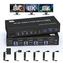 8K@60HZ4K@144HZDISPLAYPORTKVM切替器3モニター4PC、USB3.0トリプルモニター切替器3モニタと3USB3.0ポートとオーディオマイク、キーボードとマウスを共有する4台のコンピュータ用切替器