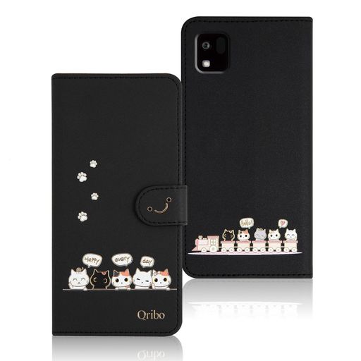 Qribo KYOCERA Kantan Sumaho3 ケース 手帳型 かんたんスマホ3 A205KC ケース かんたんスマホ3 カバー シンプルなのに可愛いデザイン エンボス加工猫柄 うれしい気持ち 6.1インチ対応 かんたんスマホ…