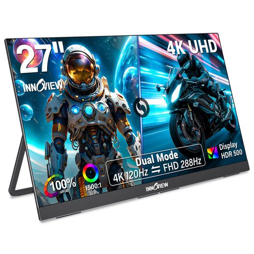 InnoView 27インチ モニター 4K@120Hz デュアルモード FHD@288Hz ゲーミングモニター HDR500 100%sRGB色域 モバイルモニター 1500:1のコントラスト比 (非光沢IPSパネル|