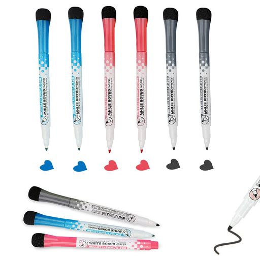 GreenGeeホワイトボードマーカー極細3色6本入マーカーペンマグネット付き丸芯2mm消しゴム付きホワイトボード用ガラス/プラスチック/スムーズなデスクトップ看板に書けるオフィス家庭学校…