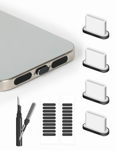 【新版】キョドド屋Type-Cキャップセット4個コネクタカバー20枚スピーカーカバー掃除ブラシ付属防塵保..