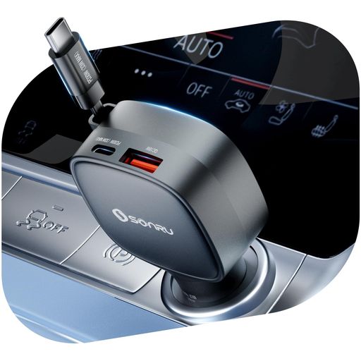 楽天Happy night RainbowSONRU【80cm巻き取り式】3ポート84Wシガーソケット車でパソコン作業可能USB-C24Vカーチャージャー急速充電ケーブル内蔵片手で長さ・角度調整可能「車の便利グッズ収納」タブレットなどType-C…