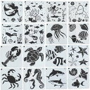 Mollytek16枚セット描画テンプレートステンシルシートプレート海洋動物子供手帳用製図用絵画テンプレート描画ツール絵描き道具塗り絵DIYアルバム絵図