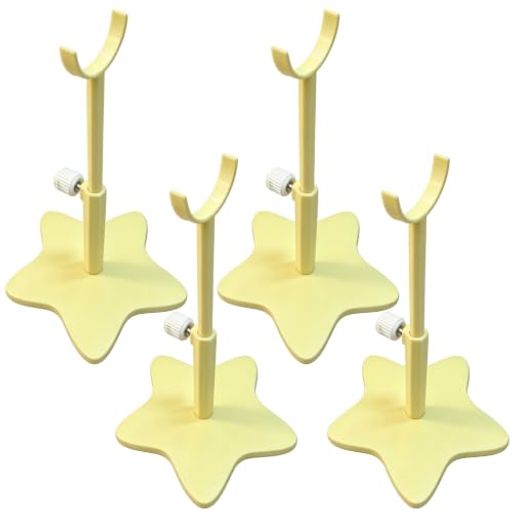 ドールスタンド 1/12 スケール 4個セット フィギュア用 支柱 伸縮式 (6cm-11cm) 星型台座 人形 立て 保持ホルダー 飾り台 简易組立 ホワイト/ピンク (ライトイエロー, 1/12(S))