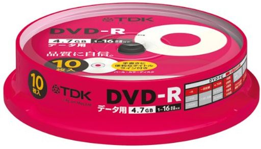 TDKデータ用DVD-R4.7GB16倍速対応パールカラーディスク(タイトルライン付き)10枚スピンドルDR47ALC10PU