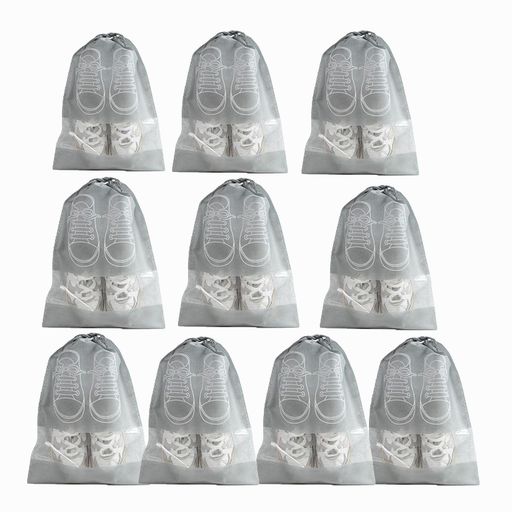 靴袋収納袋シューズケース不織布シューズバッグ袋靴防塵シューズ袋男女兼用旅行家用出張スポーツ持ち運び便利靴袋透明窓付き(グレー大きい:32*44)