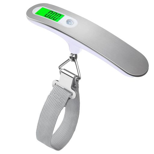 携帯式デジタルラゲッジスケール50kg対応吊り下げ式ステンレス仕上げ軽量おしゃれ計量器旅行・出張・アウトドアに最適風袋引き機能付
