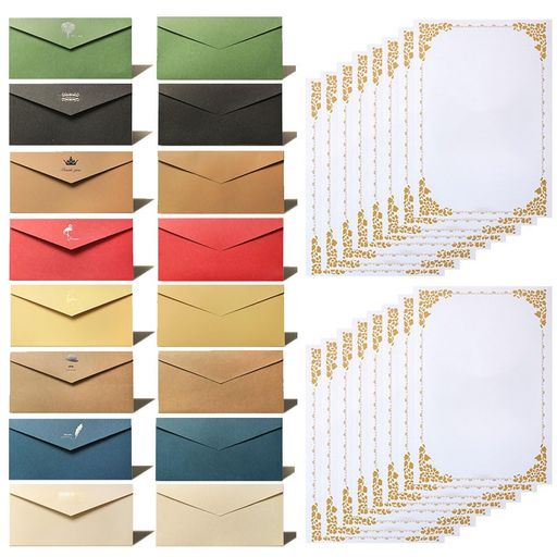 レターセット便箋手紙クラフト用紙アンティーク調シンプルおしゃれ手紙セット封筒付きシンプル箔押し招..