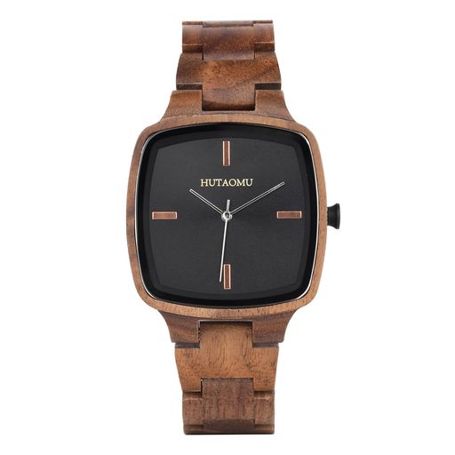 男性のための木の腕時計、ミニマリストの正方形のアナログクォーツ腕時計、父の夫のボーイフレンドの新郎新婦のためのメンズ腕時計(2.0)