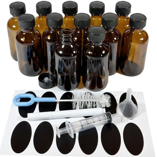 PIPIBA(12個入り)60ml黒色蓋付き遮光ボトルエッセンシャルオイル用ガラス瓶アロマ精油瓶香水保存容器(..