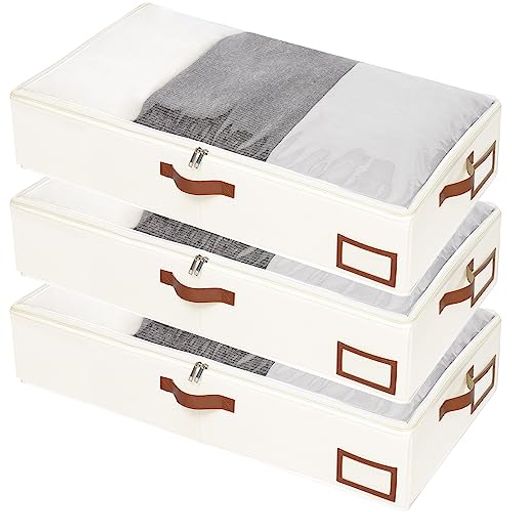 其它 - Yawinheベッド下収納ベッド下収納ケース布団収納袋折りたたみ式80x40x15cm大容量透明窓付き取っ手付き防塵衣類収納袋衣類、布団、毛布の収納に適しています(ベージュ色3個セット)