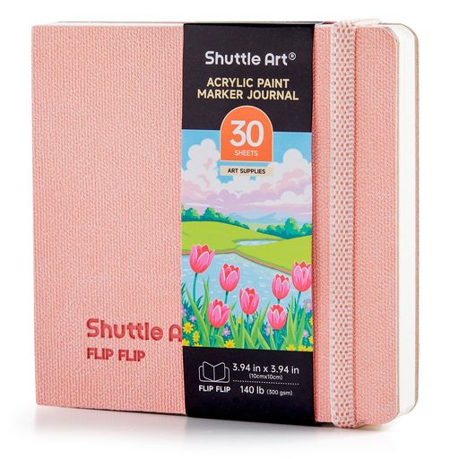 【高品質な厚手の紙】30枚(60ページ)の高品質な紙で、厚さは140lb(300gsm)で、中目(コールドプレス)加工が施されており、アクリルマーカーや水彩画はもちろん、ガッシュやインク、色鉛筆など幅広い画材に対応します。さらに、中性紙で保存性に優れ、裏写りしにくくなっておりますので、細密描写から大胆な塗りつぶしまで、思い通りに描き込むことができます。 【180度フラットに開く製本】ノートを完全に180度フラットに開くことができ、見開きの中央に段差が生じないため、2ページ全体を一つのキャンバスのようにシームレスに描くことが可能です。両面を使った作品制作もストレスなくでき、様々な画材にしっかり対応する実用的なスケッチブックです。 【保護シート付属】各ジャーナルには専用の保護シート(スペーサーシート)が1枚付属して、制作中のページの背面に挟み込んでご使用いただくことで、インクや絵の具が向かいのページにうつり込むのを防ぎ、思わぬ汚れから作品をしっかり守ります。仕上がったアート作品も、まだ使っていない白いページも、いつまでも清潔な状態で保つことができます。