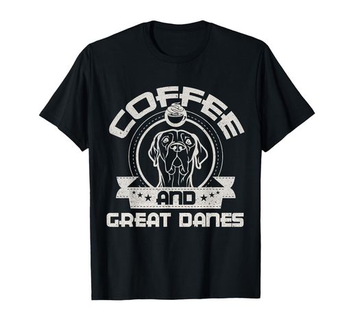 コーヒーとグレートデーンコーヒーを飲む犬の飼い主の愛好家Tシャツ