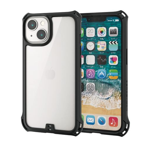 エレコム iPhone 14 / 13 ケース カバー 耐衝撃 衝撃吸収 ZEROSHOCK  ストラップホール付き フレーム(ブラック) クリア PM-A22AZEROFCBK