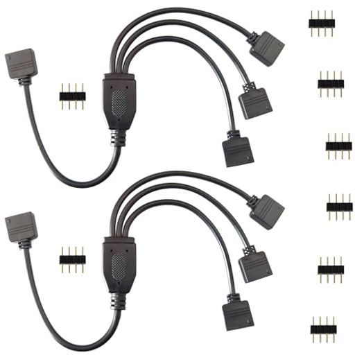 LitaElek 2個3分岐接続ケーブル 4 pin RGB LEDテープコネクタ30cm LED分配スプリッタケーブルSMD 5050 3528 3528 RGB LEDテープライトLEDストリップ用半田レス4ピンメス延長ケーブル、黒
