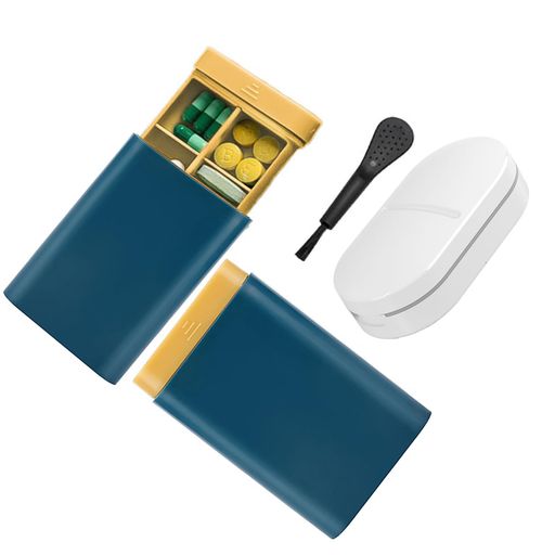 QuickYenピルケース1週間2個入りトラベル薬ケース大容量防湿錠剤ケースサプリケース携帯用薬カッターと..