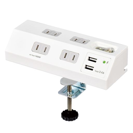 エルパ(ELPA)卓上電源タップUSB付きクランプ固定集中スイッチ雷ガード付きWLS-DS4232SUA(W)