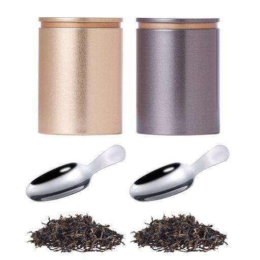 kasanidika 2個 馬口鉄製 茶盒 茶叶缶 茶筒 茶さじ セット 紅茶 茶葉 保存容器 密...