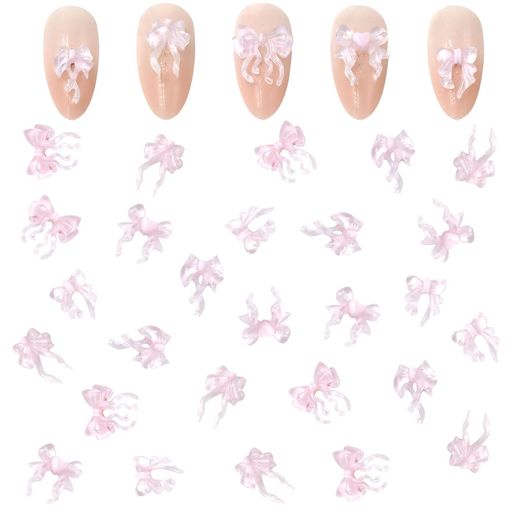 ネイルパーツリボン100個セットピンク蝶結びリボン可愛い夜光3D立体ネイルアートネイルストーンレジン..