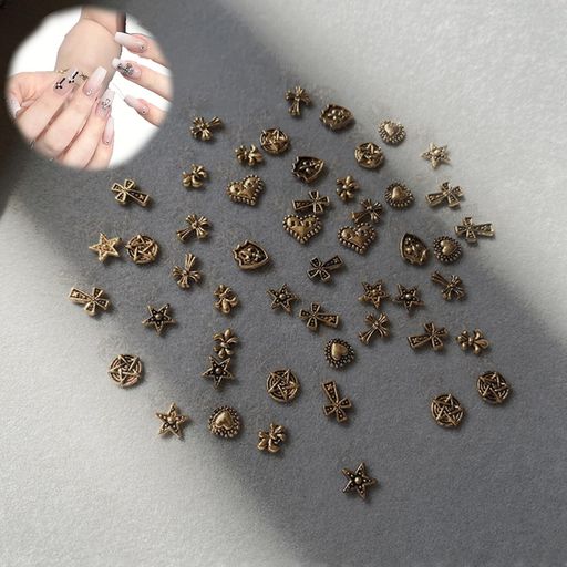 FineGoodパンクネイルアートチャーム(50個スタイルランダム)レトロシルバーネイルアート用品DIY金属部..