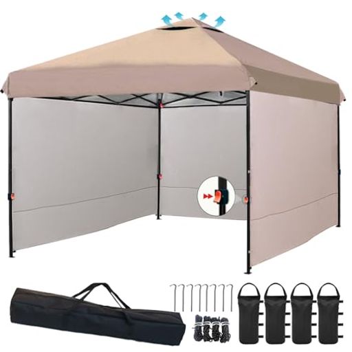 ApeexCanopy タープテント 2.5mx2.5m 【専用横幕/サイドシート3枚付属】 風抜けベンチレーション 高耐水加工&シルバーコーティング UVカット紫外線カット 遮熱 ワンタッチタープ 高さ3段階調節 …
