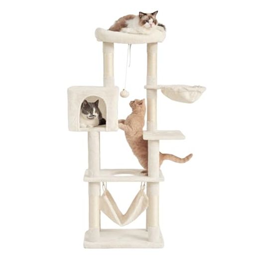 AIFY キャットタワー 猫タワー 省スペース スリム 大型猫用 据え置き 多頭飼い 高さ140cm 安定強化構造 アイボリー