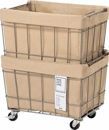  WIRE ARTS&PRO STACKING BASKET 2 with CASTER/WASHABLE COVER スタッキングバスケット 2段 キャスター/ウォッシャブルカバー (ベージュ) キッチン パントリー収納 キャスター付き