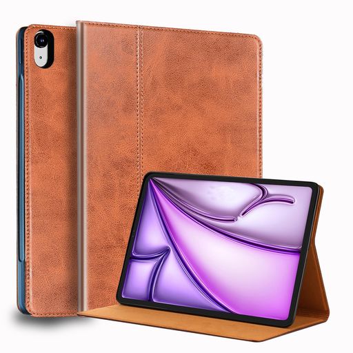GexmilforiPadAir13インチM32025/M22024ケース高級レザー製アジャスタブルスタンド衝撃防止手帳型保護オートスリープ/ウェイク防滑シンプルおしゃれレザーケースブラウン(2.0)