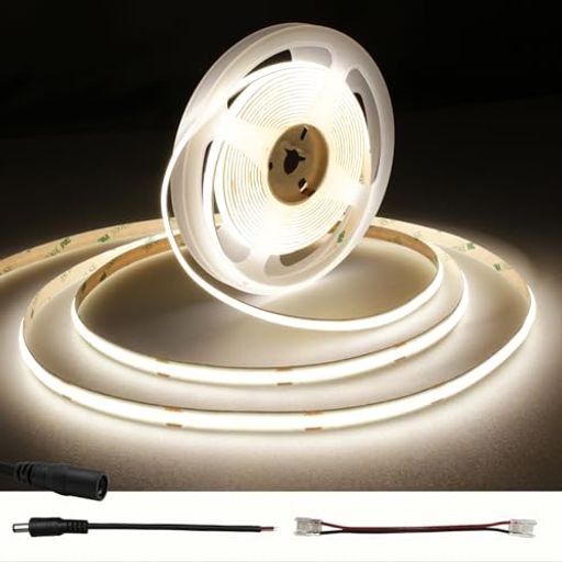 AXMOTUT COB LEDテープライト5m 24V 温白色 4000K 高輝度 調光可能 高密度 フレキシブル LEDテープライト 切断可能 取付簡単 工具不要 非防水 店舗 室内 ホーム装飾用 DIY(電源は装備されていません) happynight-10485869 Happy night Rainbow パッケージ画像