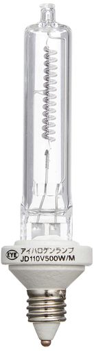 種類:JD/M クリア形 定格電圧(V):110 全光束(lm):9500 色温度(K):2950 定格寿命(時間):2000 口金:E11 ランプ電力:500W サイズ(mm):径13.9・全長91