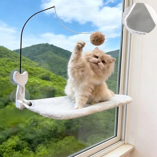 猫用品 【折りたたみ式・省スペース設計猫用窓ハンモック】 使わない時は簡単に折りたたみ可能。コンパクトに収納でき、省スペースでお部屋をすっきり保てます。窓際に設置しても邪魔になりにくく、限られた空間でも快適にご使用いただけます。 【高品質強力吸盤x4個・耐荷重約20kg】 強力吸盤を4個採用し、窓面にしっかり吸着。安定感に優れ、猫ちゃんが乗っても外れにくい設計です。土台には高品質可愛いな猫顔型のABS素材と鉄骨フレームを使用し、耐荷重約20kgを実現。安全性と安定性を両立した猫用ベッドです。 【オールシーズン対応の猫用窓ハンモック】 リバーシブル仕様の布カバーを採用。 ・夏用:通気性に優れたメッシュ生地 ・冬用:暖かくやわらかいボア生地 季節に応じて使い分けができ、1枚で一年中快適に使用できます。カバーは取り外して水洗い可能なので、いつでも清潔を保てます。 【猫じゃらし付き・取り外し・交換が可能】 ハンモックには猫ちゃんが遊べる猫じゃらしを搭載。取り外し・交換が可能なので、長く楽しくご使用いただけます。