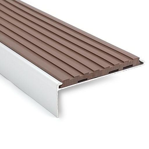 パルステップ改修用階段滑り止めアルミ製ノンスリップ75巾ゴムタイヤ充填タイプA1175P10(ブラウン)2m