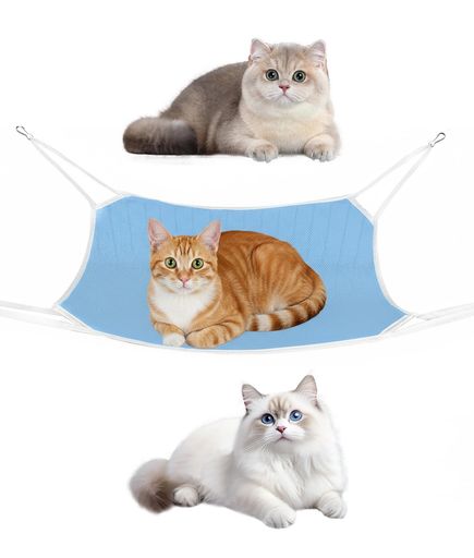 優れた通気性、冷感、簡単な洗浄 【セット内容】キャット メッシュハンモック*1 (L ブルー) 【優れた「通気性」】メッシュ生地を全面に採用しているため、驚くほどの通気性を実現。 【「冷感」「涼感」の快適サポート】体を包み込むマット部分は、ひんやりと感じる冷感素材を使用。猫が触れた瞬間から、心地よい涼しさを感じることができます。 【清潔を保つ「水洗可能」】愛猫が毎日使用するものだから、清潔は大切です。本商品は丸ごと水洗いが可能なので、抜け毛やホコリ、汗やにおいも簡単に洗い流せます。 【誰でも「取り付け簡単」】面倒な工具や複雑な組み立ては一切不要。ケージのバーにフックを引っ掛けるだけの、驚くほど簡単な取り付け設計です。