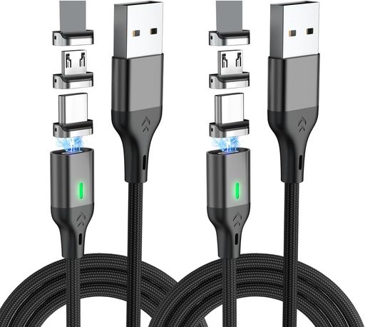 マグネット 充電ケーブル USB 急速充電 高速データ転送 3in1 iPhone Type-C led USBC Micro マグネット式 磁石 タイプc じゅうでんケーブル 充電器 android 等対応 (1m*2)