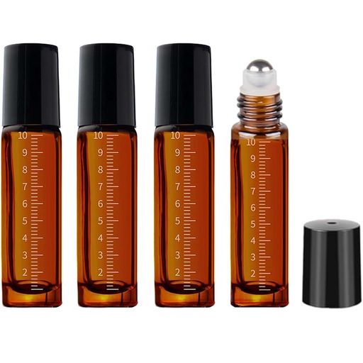 BOJIDO ロールオンボトル 10ml 4個入り ガラス製 目盛り 茶色遮光瓶 便利なロールオン式 旅行用 香水やアロマオイル 精油などの小分け 保存に便利な香水 (ブラック) happynight-10488847 Happy night Rainbow パッケージ画像